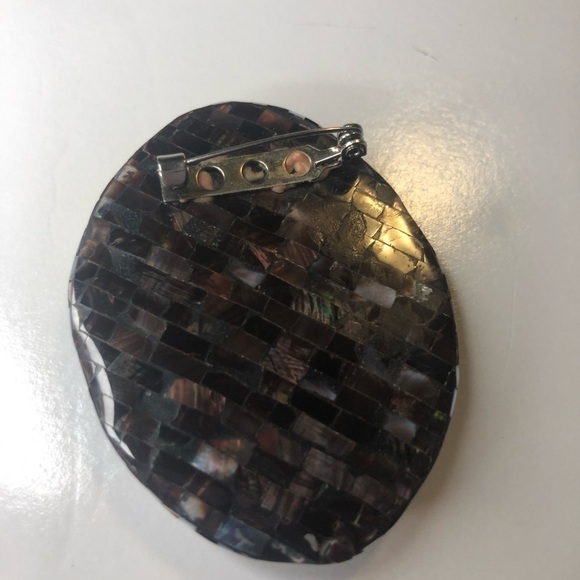 VTG 60s Shell Checker Board Brooch Mod MOP Black White Abalone 2.5” x 1.9” - Picture 2 of 5